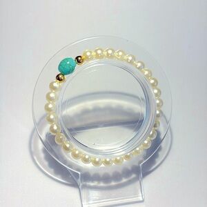 💚Pearls bracelet with turquoise and gold beads